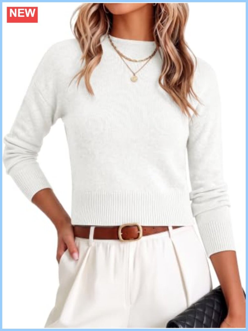 Mock Neck Long Sleeve Ribbed Knit Crop Sweater Pullover Lightweight